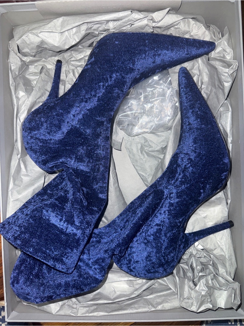 Balenciaga Navy Blue Velvet Pointed Toe Stiletto Boots